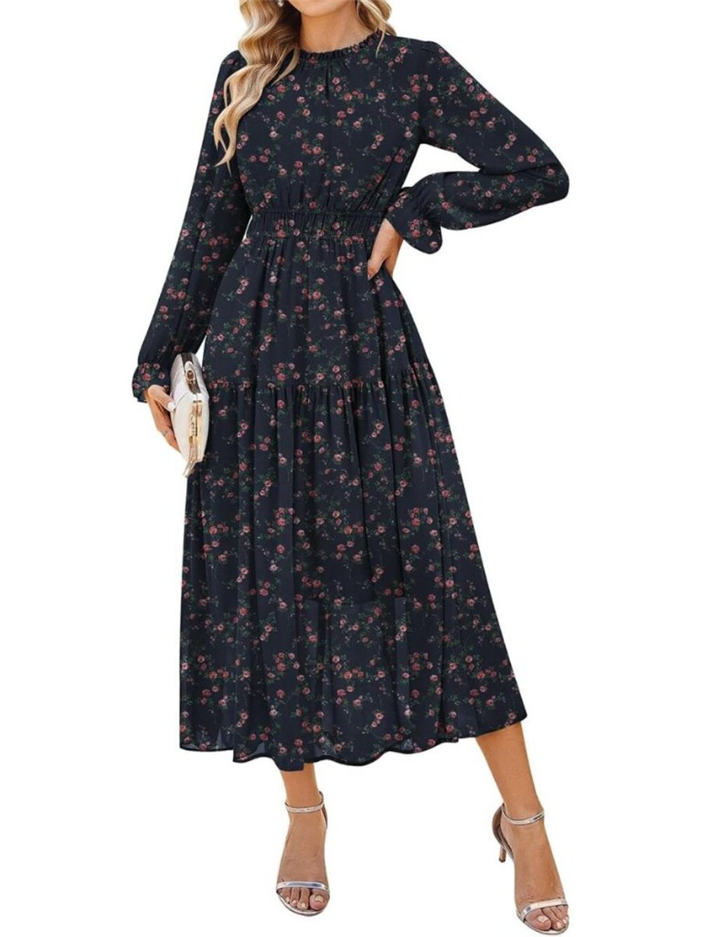 GRACE KARIN Women's Floral Long Sleeve Fall Wedding Guest Maxi Dress